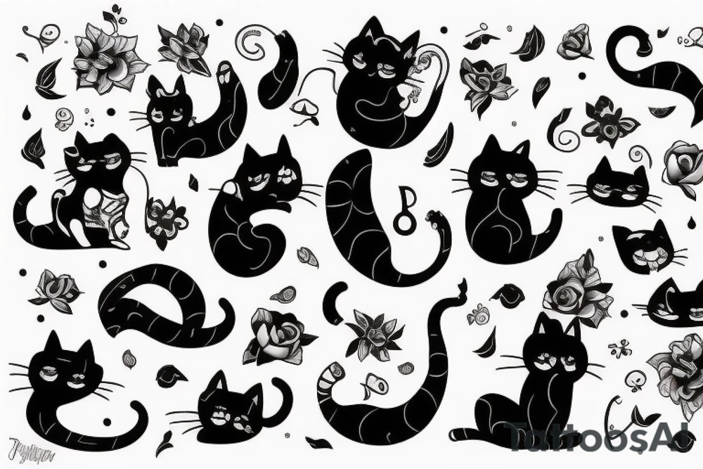 Gato preto com chapéu engraçado e suéter tattoo idea