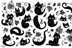 Gato preto com chapéu engraçado e suéter tattoo idea