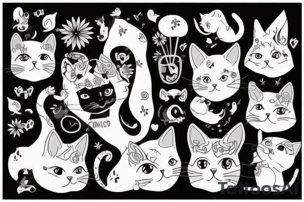 Gato preto com chapéu engraçado e suéter tattoo idea