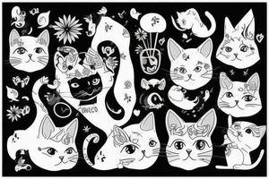 Gato preto com chapéu engraçado e suéter tattoo idea