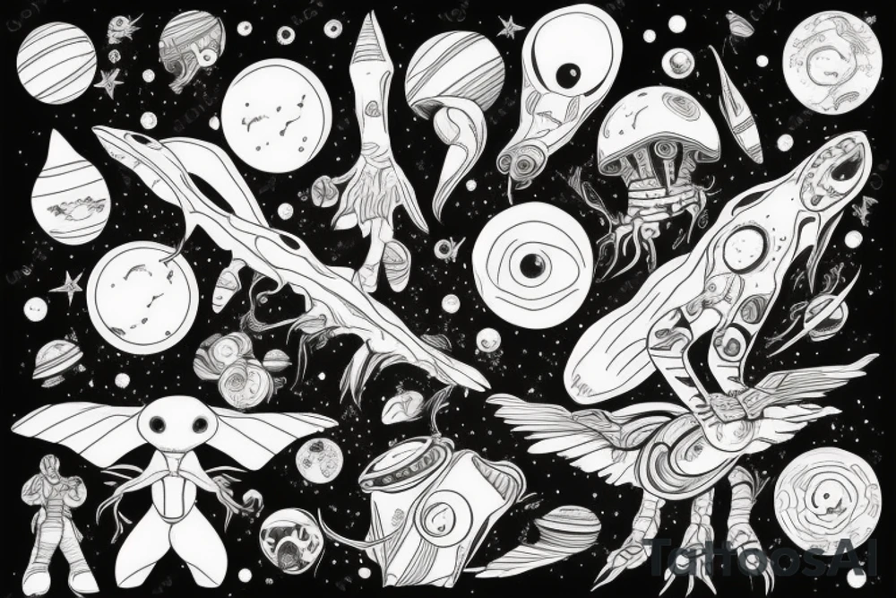 Alienígena gigante no espaço controlando o planeta terra com telepatia tattoo idea