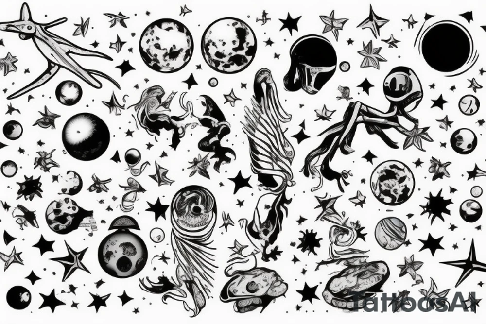 Alienígena gigante no espaço controlando o planeta terra com telepatia tattoo idea