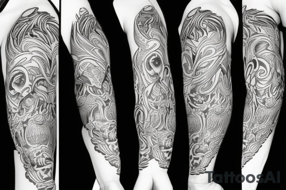phoenix and skull sleeve tattoo idea