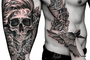phoenix and skull sleeve tattoo idea