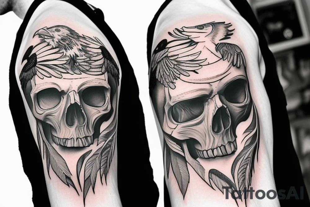 skull and eagle sleeve design tattoo idea