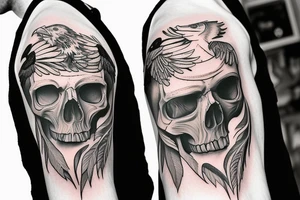 skull and eagle sleeve design tattoo idea