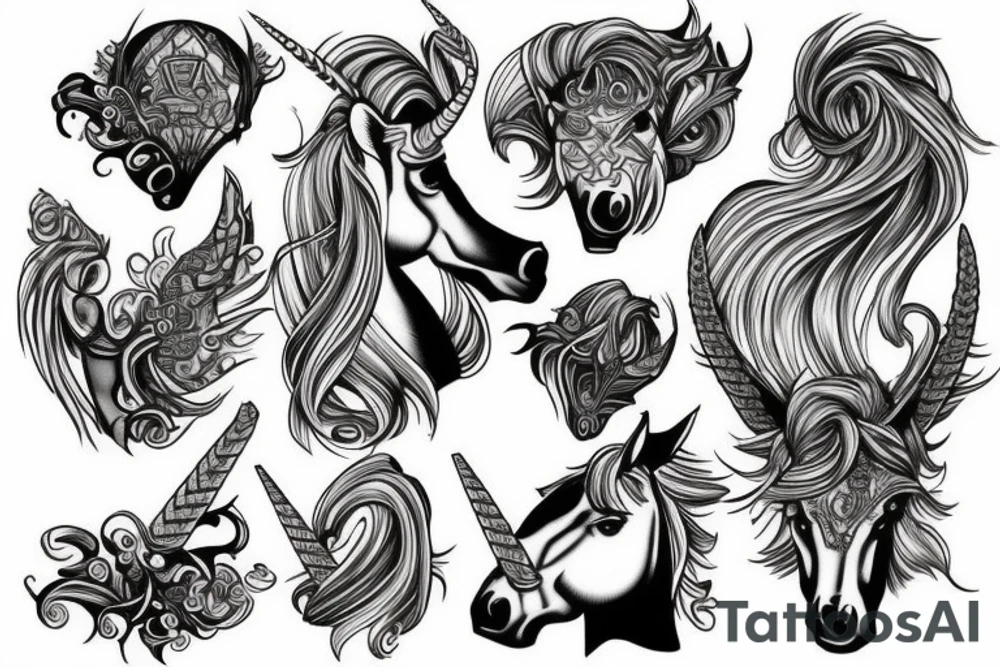 Heads of unicorns tattoo idea