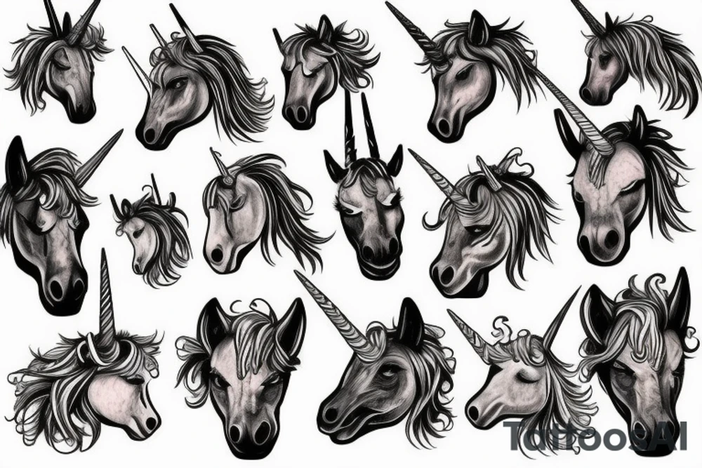 Heads of unicorns tattoo idea