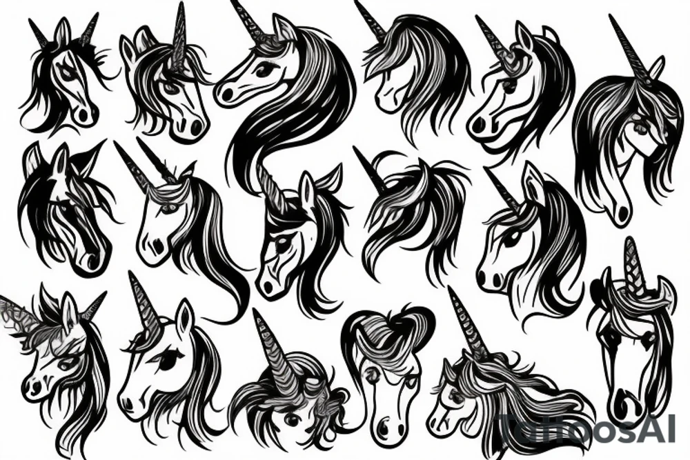 Heads of unicorns tattoo idea