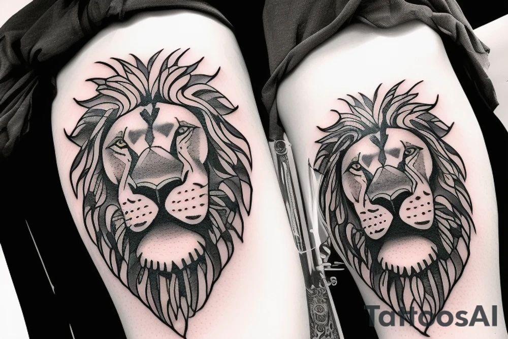 Cross with lion tattoo idea