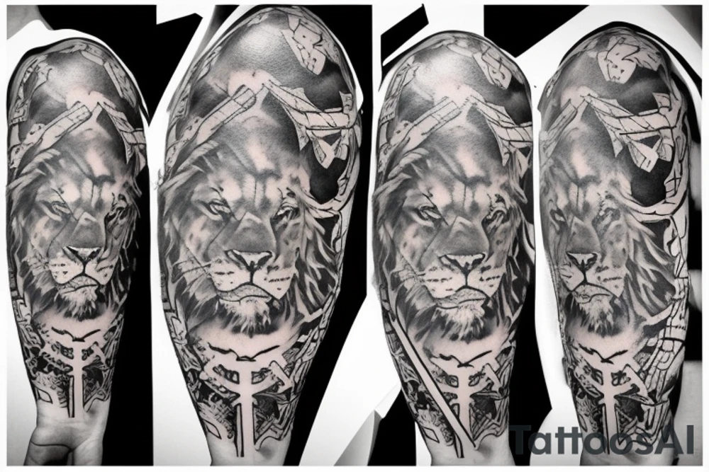 Cross with lion tattoo idea