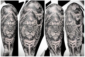 Cross with lion tattoo idea