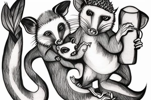 opossum with banana in hand tattoo idea