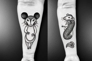 opossum with banana in hand tattoo idea