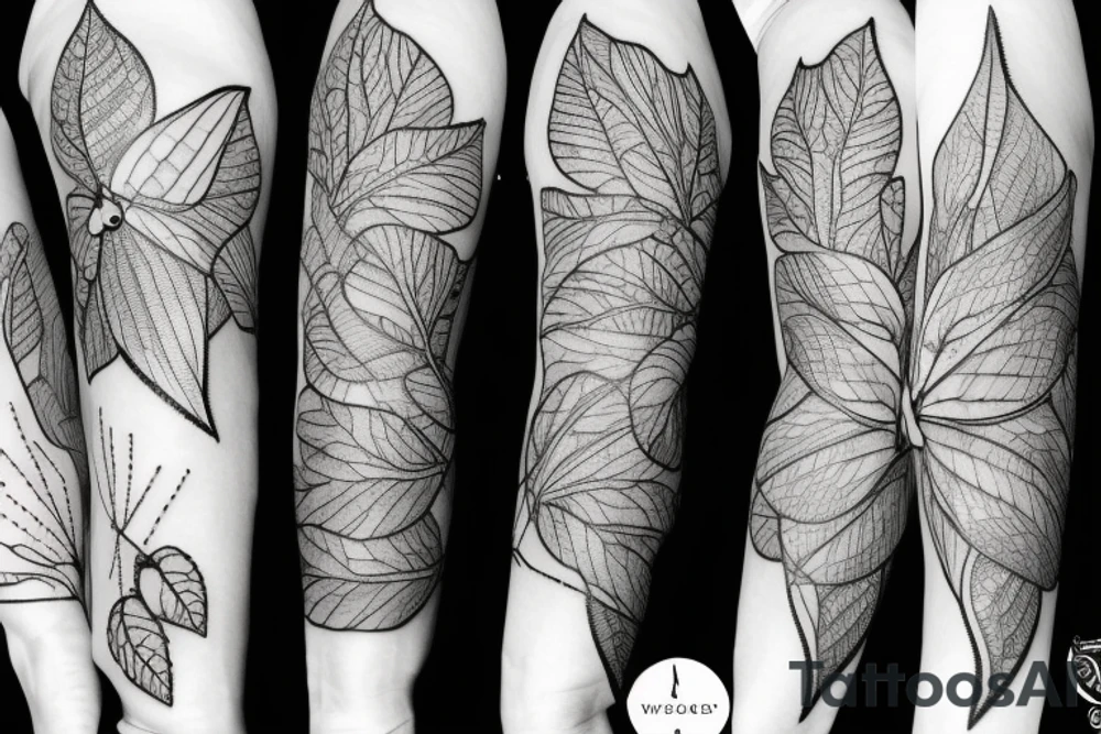 sleeve of figs, leaves, and moths tattoo idea