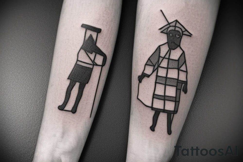 Geometric Sheepherder Tattoo

This tattoo is a simple and elegant geometric design of a sheepherder walking west. The shepherd is tall and thin, with long hair and a beard. He is wearing a long robe and a staff in his left hand. The sheep are drawn in thin and elegant lines, and the background of the tattoo is empty.

This tattoo would be a perfect choice for someone who wants a meaningful and unique tattoo. The shepherd represents leadership, protection, and guidance, and the sheep represent the flock. This tattoo can be a reminder that we are always being guided and protected by those who love us.

The tattoo would also be a great choice for someone who wants a tattoo with a unique style. The geometric design is modern and elegant, and it would look great on any part of the body.

Tattoo Specifications:

Style: Geometric
Color: Black lines
Background: Blank
Description: A tall and thin man, walking west, holding a staff in his left hand, as if he were a sheepherder. tattoo idea