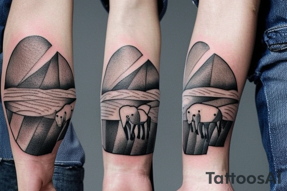 Geometric Sheepherder Tattoo

This tattoo is a simple and elegant geometric design of a sheepherder walking west. The shepherd is tall and thin, with long hair and a beard. He is wearing a long robe and a staff in his left hand. The sheep are drawn in thin and elegant lines, and the background of the tattoo is empty.

This tattoo would be a perfect choice for someone who wants a meaningful and unique tattoo. The shepherd represents leadership, protection, and guidance, and the sheep represent the flock. This tattoo can be a reminder that we are always being guided and protected by those who love us.

The tattoo would also be a great choice for someone who wants a tattoo with a unique style. The geometric design is modern and elegant, and it would look great on any part of the body.

Tattoo Specifications:

Style: Geometric
Color: Black lines
Background: Blank
Description: A tall and thin man, walking west, holding a staff in his left hand, as if he were a sheepherder. tattoo idea