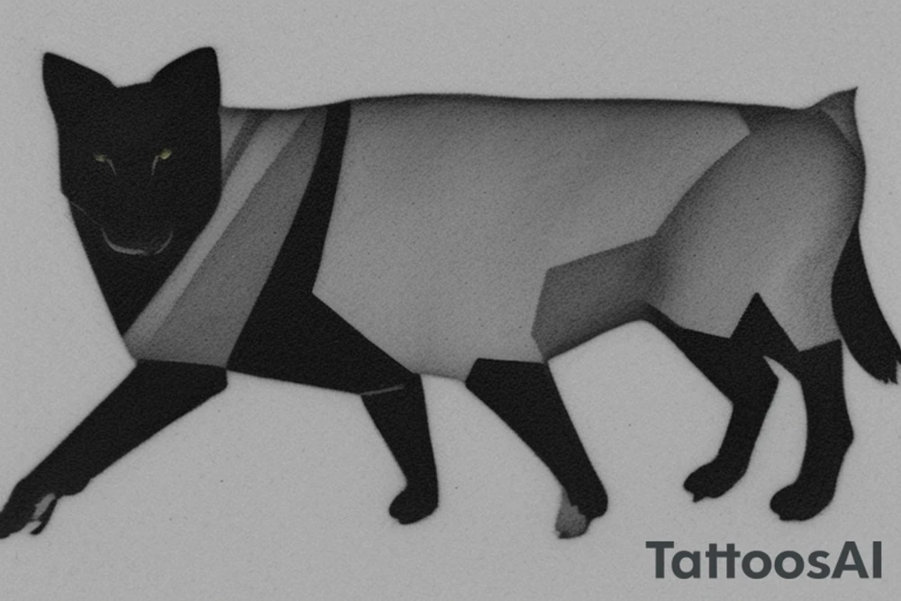 Claro, aqui está a tradução do texto acima para inglês:

Geometric Shepherd Tattoo with Black Panthers

This tattoo is a simple and elegant geometric design of a shepherd walking west, holding a staff in his left hand. The shepherd is tall and thin, with long hair and a beard. He is wearing a long robe and a staff in his left hand. Three black panthers follow him. The panthers are drawn in thin and elegant lines, and the background of the tattoo is empty.

This tattoo would be a perfect choice for someone who wants a meaningful and unique tattoo. The shepherd represents leadership, protection, and guidance, and the panthers represent strength, power, and mystery. This tattoo can be a reminder that we are always being guided and protected by those who love us, and that we have the power to overcome any obstacle.

The tattoo would also be a great choice for someone who wants a tattoo with a unique style. The geometric design is modern and elegant, and it would look great on any part of the body.

Tattoo Specifications:

Style: Geometric
Color: Black lines
Background: Blank
Description: A tall and thin man, walking west, holding a staff in his left hand, followed by three black panthers. tattoo idea