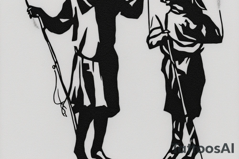 Geometric Shepherd Tattoo with 3 Black Panthers

This tattoo is a simple and elegant geometric design of a shepherd walking west, holding a staff in his left hand. The shepherd is tall and thin, with long hair and a beard. He is wearing a long robe and a staff in his left hand. Three black panthers follow him. The panthers are drawn in thin and elegant lines, and the background of the tattoo is blank.

This tattoo would be a perfect choice for someone who wants a meaningful and unique tattoo. The shepherd represents leadership, protection, and guidance, and the panthers represent strength, power, and mystery. This tattoo can be a reminder that we are always being guided and protected by those who love us, and that we have the power to overcome any obstacle.

The tattoo would also be a great choice for someone who wants a tattoo with a unique style. The geometric design is modern and elegant, and it would look great on any part of the body.

Tattoo Specifications:

Style: Geometric
Color: Black lines
Background: Blank
Description: A tall and thin man, walking west, holding a staff in his left hand, followed by three black panthers. tattoo idea