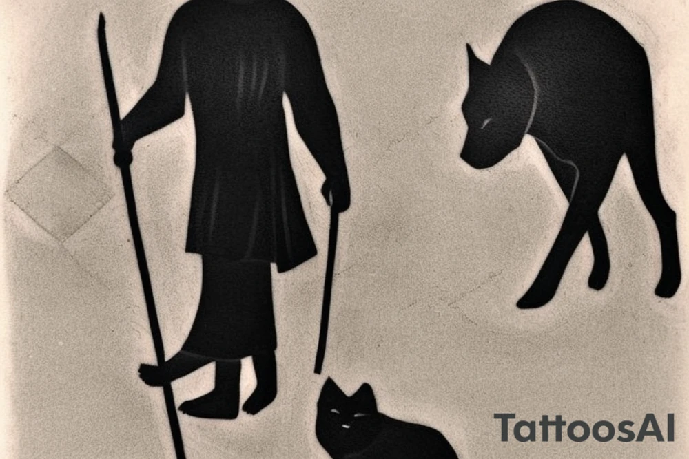 Geometric Shepherd Tattoo with 3 Black Panthers

This tattoo is a simple and elegant geometric design of a shepherd walking west, holding a staff in his left hand. The shepherd is tall and thin, with long hair and a beard. He is wearing a long robe and a staff in his left hand. Three black panthers follow him. The panthers are drawn in thin and elegant lines, and the background of the tattoo is blank.

This tattoo would be a perfect choice for someone who wants a meaningful and unique tattoo. The shepherd represents leadership, protection, and guidance, and the panthers represent strength, power, and mystery. This tattoo can be a reminder that we are always being guided and protected by those who love us, and that we have the power to overcome any obstacle.

The tattoo would also be a great choice for someone who wants a tattoo with a unique style. The geometric design is modern and elegant, and it would look great on any part of the body.

Tattoo Specifications:

Style: Geometric
Color: Black lines
Background: Blank
Description: A tall and thin man, walking west, holding a staff in his left hand, followed by three black panthers. tattoo idea
