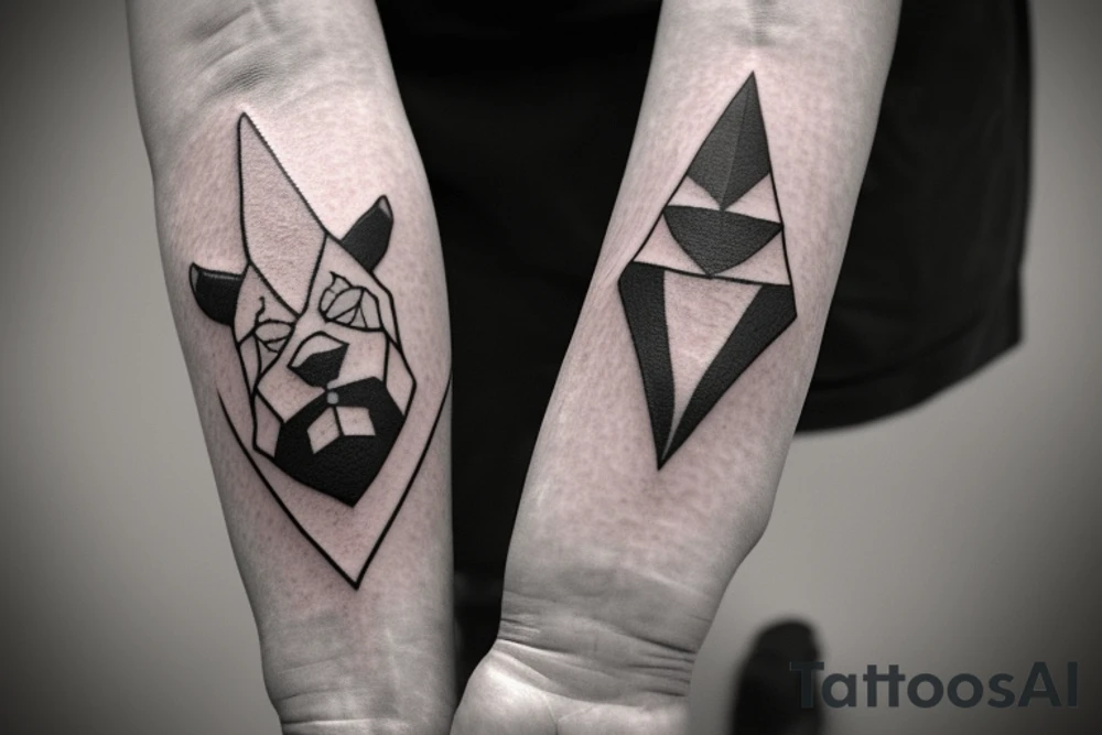 This tattoo is a simple and elegant geometric design of a shepherd walking west, holding a staff in his left hand. The shepherd is tall and thin, with long hair and a beard. He is wearing a long robe and a staff in his left hand. Three black panthers follow him. The panthers are drawn in thin and elegant lines, and the background of the tattoo is blank.

This tattoo would be a perfect choice for someone who wants a meaningful and unique tattoo. The shepherd represents leadership, protection, and guidance, and the panthers represent strength, power, and mystery. This tattoo can be a reminder that we are always being guided and protected by those who love us, and that we have the power to overcome any obstacle.

The tattoo would also be a great choice for someone who wants a tattoo with a unique style. The geometric design is modern and elegant, and it would look great on any part of the body.

Tattoo Specifications:

Style: Geometric
Color: Black lines
Background: Blank
Description: A tall and thin man, walking west, holding a staff in his left hand, followed by three black panthers. tattoo idea
