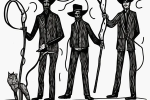 Description: A tall and thin man, walking west, holding a staff in his left hand, followed by three black panthers. tattoo idea