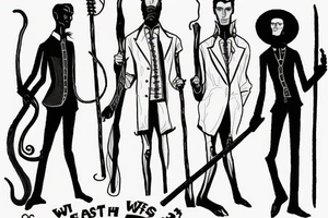 Description: A tall and thin man, walking west, holding a staff in his left hand, followed by three black panthers. tattoo idea