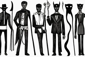 Description: A tall and thin man, walking west, holding a staff in his left hand, followed by three black panthers. tattoo idea