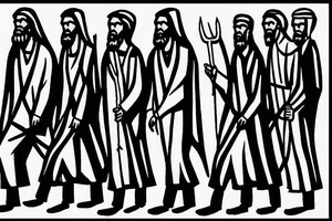 Description: A tall and thin man, walking west, holding a staff in his left hand, followed by three black panthers. The man looks like a shepherd from the times of Jesus Christ tattoo idea