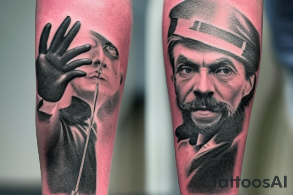 Description: A tall and thin man, walking west, holding a staff in his left hand, followed by three black panthers. Thehttps://storage.googleapis.com/tattooideas/user-content/1690049186004-ff068e1e-bd64-4453-95f0-71686d1f729c.png man looks like a shepherd from the times of Jesus Christ tattoo idea
