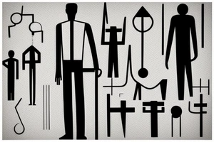 Style: Geometric
Color: Black lines
Background: Blank
Description: A tall and thin man, walking west, holding a staff in his left hand tattoo idea