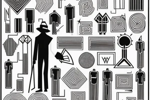 Style: Geometric
Color: Black lines
Background: Blank
Description: A tall and thin man, walking west, holding a staff in his left hand tattoo idea