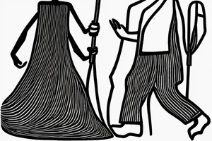 Color: Black lines
Background: Blank
Description: A tall and thin man, walking west, holding a staff in his left hand tattoo idea
