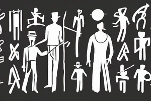 Color: Black lines
Background: Blank
Description: A tall and thin man, walking west, holding a staff in his left hand tattoo idea
