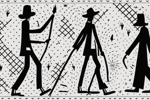 Color: Black lines
Background: Blank
Description: A tall and thin man, walking west, holding a staff in his left hand tattoo idea