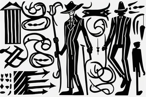 Color: Black lines
Background: Blank
Description: A tall and thin man, walking west, holding a staff in his left hand tattoo idea