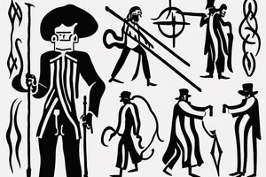 Color: Black lines
Background: Blank
Description: A tall and thin man, walking west from around the fist century, holding a staff in his left hand tattoo idea