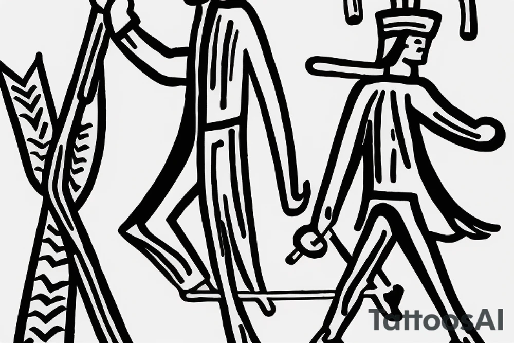Color: Black lines
Background: Blank
Description: A tall and thin man, walking west from around the fist century, holding a staff in his left hand tattoo idea