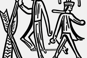 Color: Black lines
Background: Blank
Description: A tall and thin man, walking west from around the fist century, holding a staff in his left hand tattoo idea