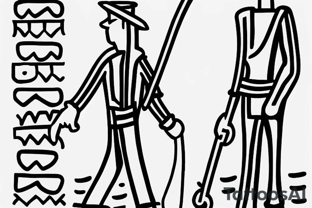 Color: Black lines
Background: Blank
Description: A tall and thin man, walking west from around the fist century, holding a staff in his left hand tattoo idea