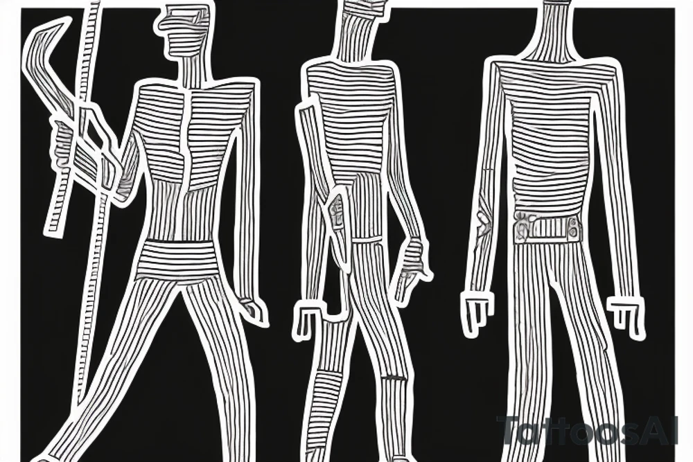 Color: Black lines
Background: Blank
Description: A tall and thin man, walking west from around the fist century, holding a staff in his left hand tattoo idea
