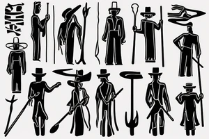 Color: Black lines
Background: Blank
Description: A tall and thin man, walking west from around the fist century, holding a staff in his left hand tattoo idea