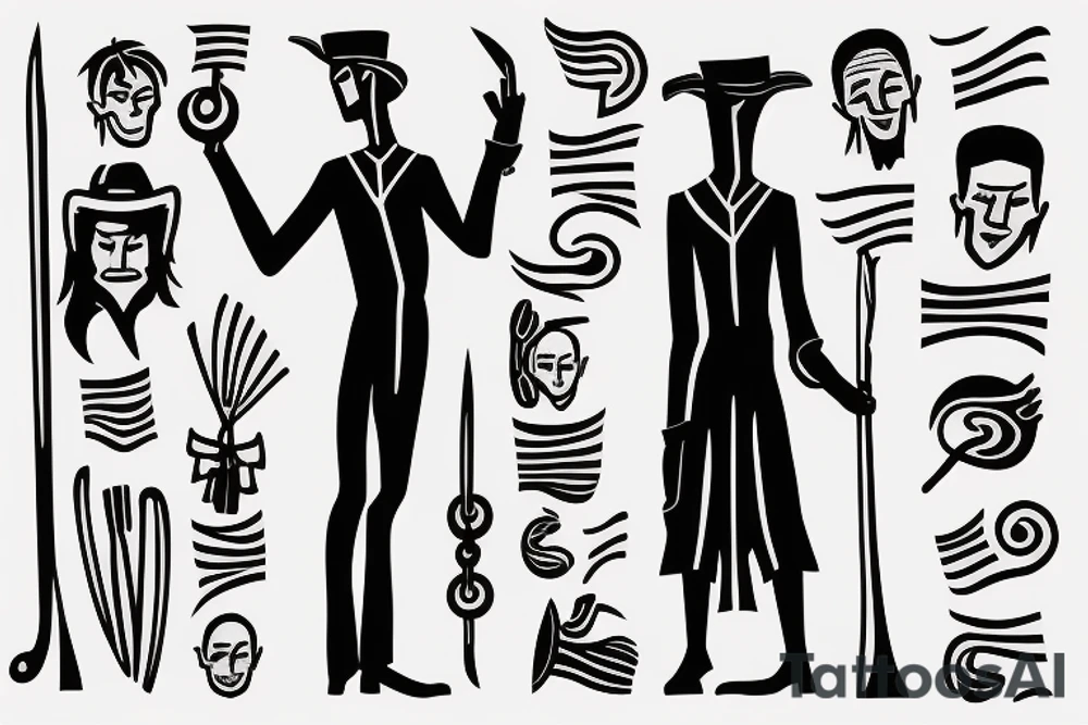 Color: Black lines
Background: Blank
Description: A tall and thin man, walking west from around the fist century, holding a staff in his left hand tattoo idea