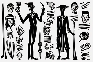 Color: Black lines
Background: Blank
Description: A tall and thin man, walking west from around the fist century, holding a staff in his left hand tattoo idea