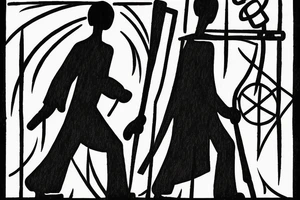 Color: Black lines
Background: Blank
Description: A tall and thin man, walking west from around the fist century, holding a staff in his left hand tattoo idea