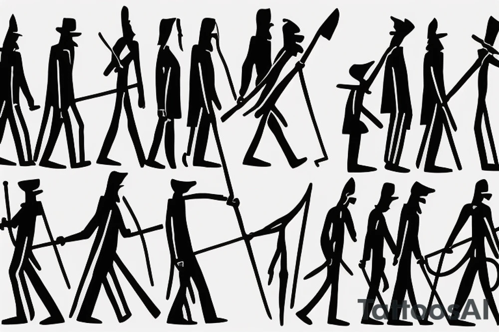 Color: Black lines
Background: Blank
Description: A tall and thin man, walking west from around the fist century, holding a staff in his left hand tattoo idea