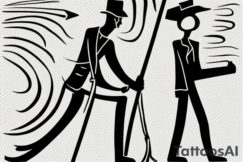 Color: Black lines
Background: Blank
Description: A tall and thin man, walking west from around the fist century, holding a staff in his left hand tattoo idea