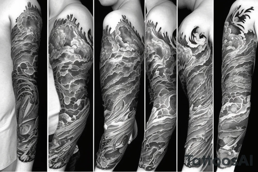 rainy sky with storm clouds full sleeve tattoo idea