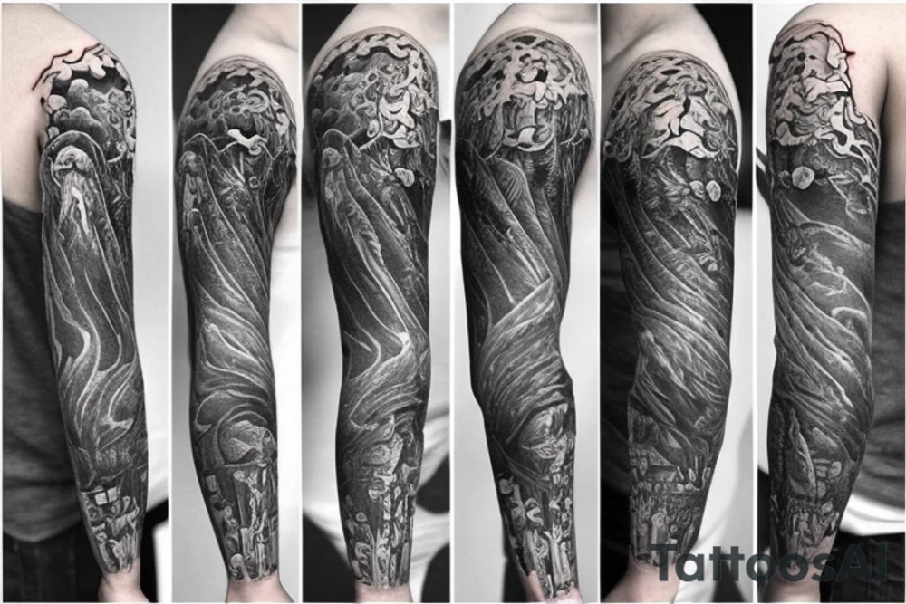 rainy sky with storm clouds full sleeve tattoo idea