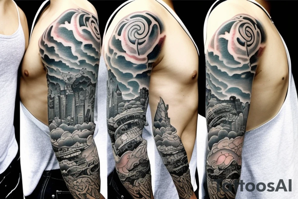 rainy sky with storm clouds full sleeve tattoo idea